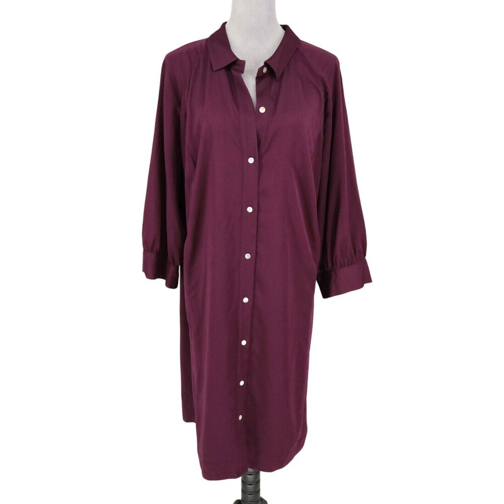 J Jill Dress Plus Size 2X Plum Eggplant Stretch Twill Back Pleats Oversized